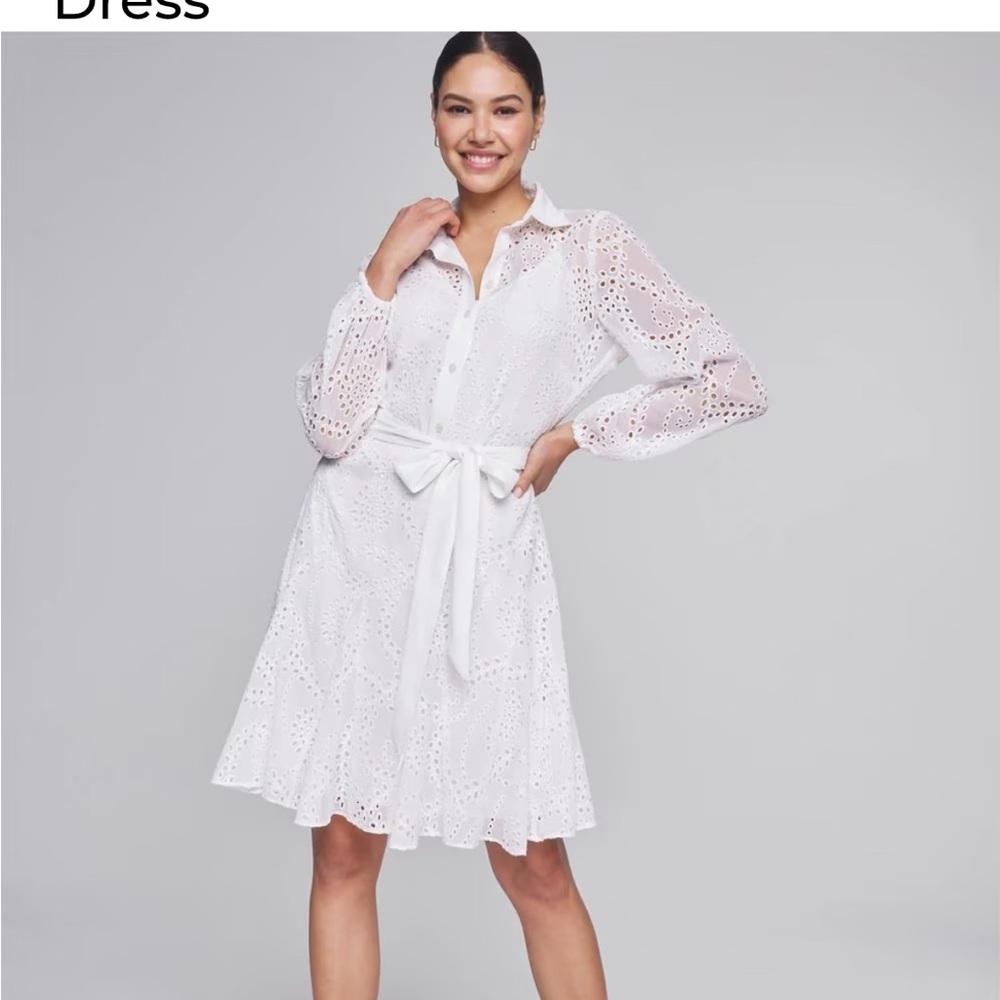 New $180 White House Black Market White Eyelet Dress 8